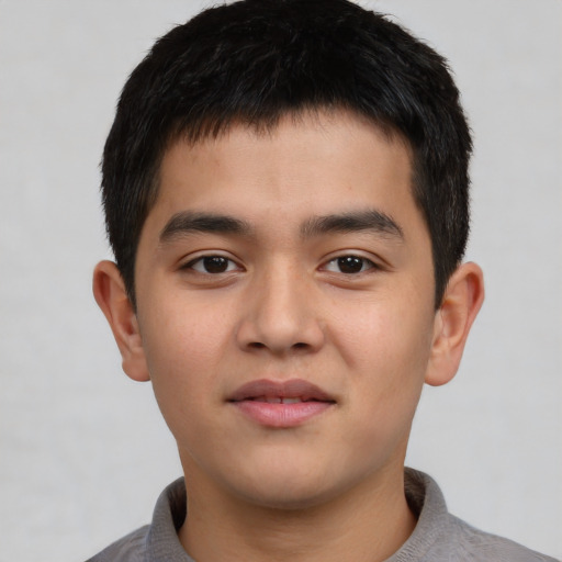 Neutral asian child male with short  black hair and brown eyes