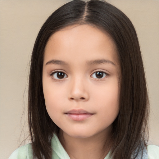 Neutral white child female with long  brown hair and brown eyes