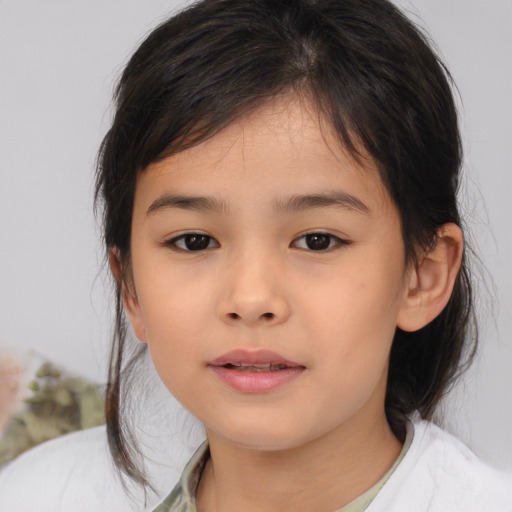 Neutral asian child female with medium  brown hair and brown eyes