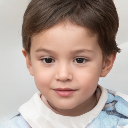 Joyful white child male with short  brown hair and brown eyes