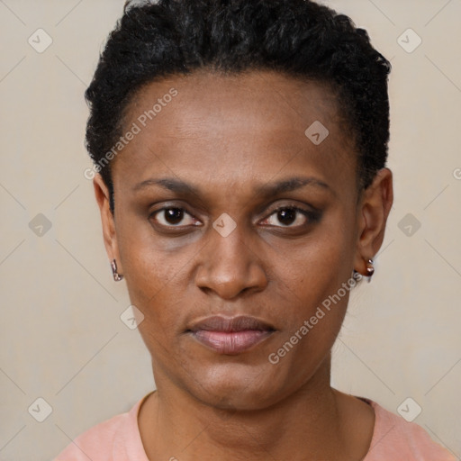 Neutral black young-adult female with short  brown hair and brown eyes