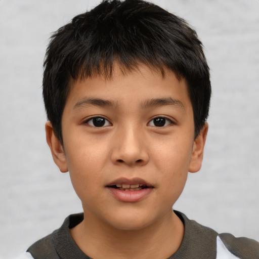 Neutral asian child male with short  brown hair and brown eyes
