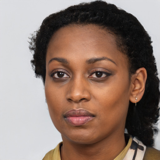 Neutral black young-adult female with long  black hair and brown eyes