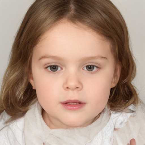 Neutral white child female with medium  brown hair and brown eyes