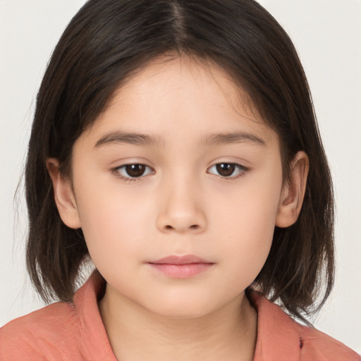 Neutral white child female with medium  brown hair and brown eyes