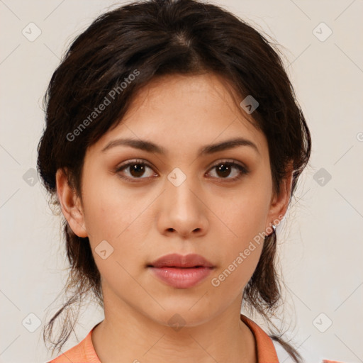 Neutral asian young-adult female with medium  brown hair and brown eyes