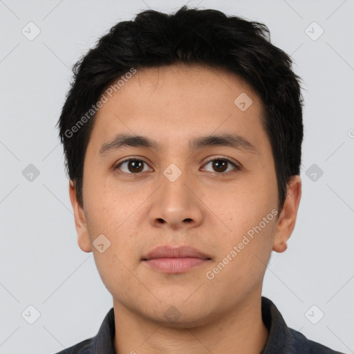 Neutral asian young-adult male with short  black hair and brown eyes