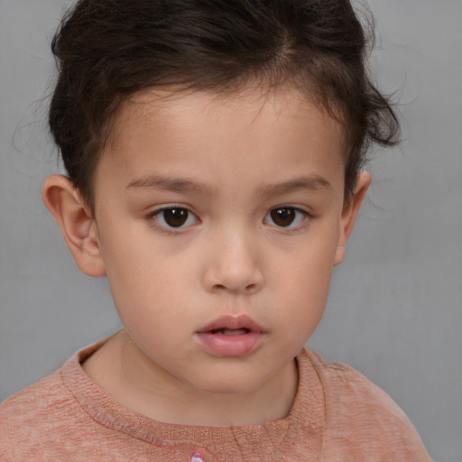 Neutral white child female with short  brown hair and brown eyes