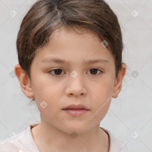 Neutral white child female with short  brown hair and brown eyes