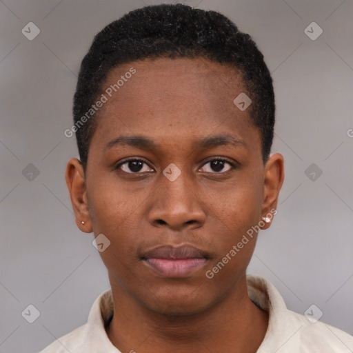 Neutral black young-adult male with short  brown hair and brown eyes