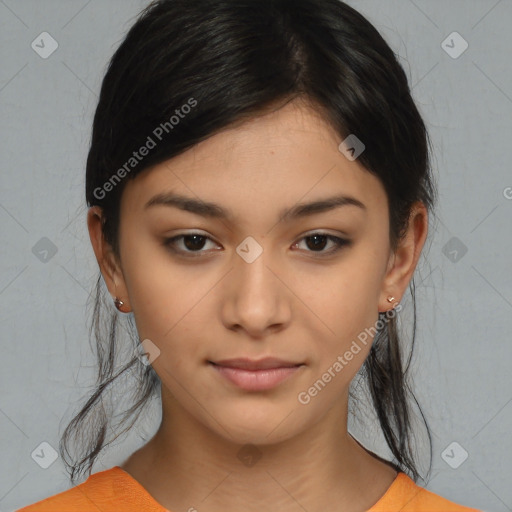 Neutral asian young-adult female with medium  brown hair and brown eyes