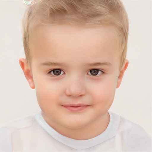 Neutral white child male with short  blond hair and brown eyes