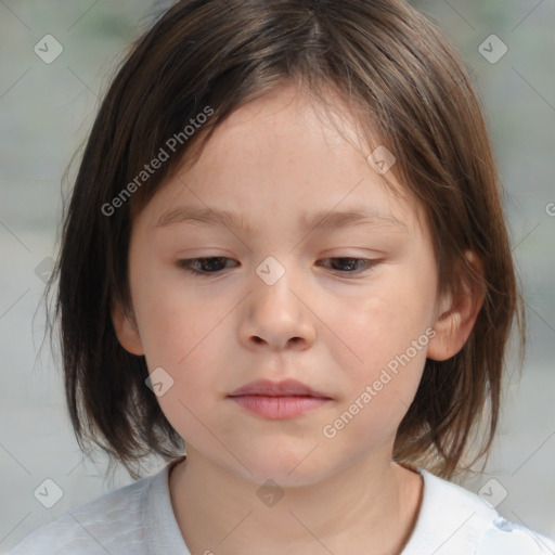 Neutral white child female with medium  brown hair and brown eyes