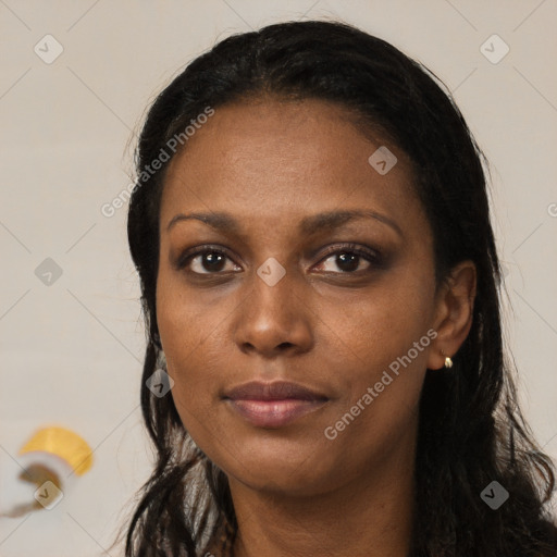 Neutral black young-adult female with long  black hair and brown eyes