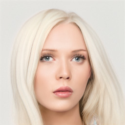 Neutral white young-adult female with long  blond hair and blue eyes