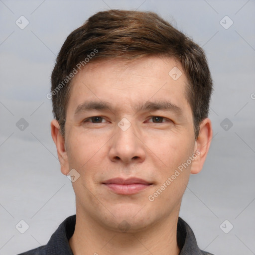 Neutral white adult male with short  brown hair and brown eyes