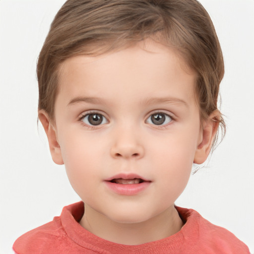 Neutral white child female with short  brown hair and brown eyes