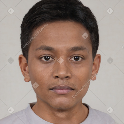 Neutral black young-adult male with short  brown hair and brown eyes