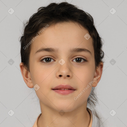 Neutral white child female with short  brown hair and brown eyes