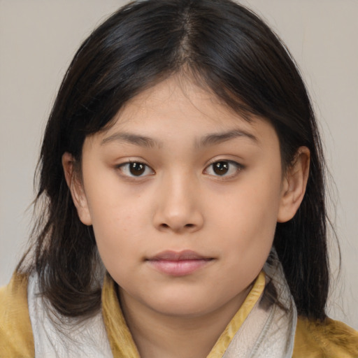 Neutral asian child female with medium  brown hair and brown eyes