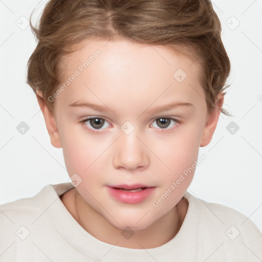 Neutral white child female with short  brown hair and brown eyes