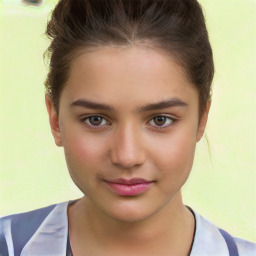 Neutral white young-adult female with short  brown hair and brown eyes