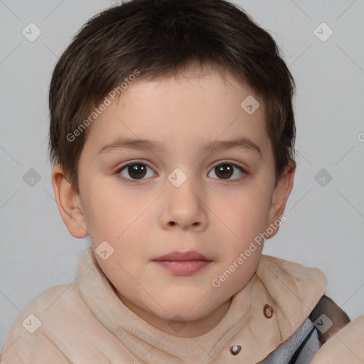 Neutral white child female with short  brown hair and brown eyes