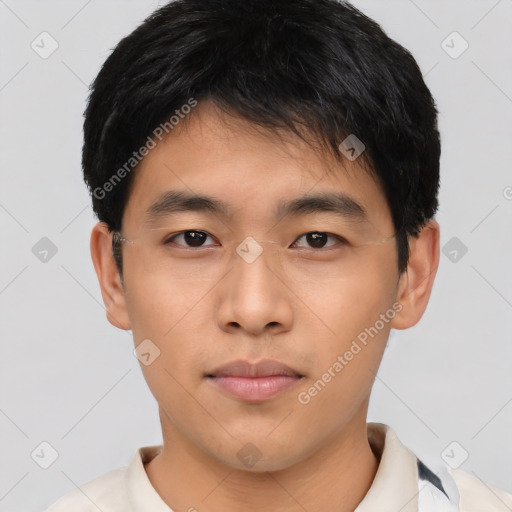 Neutral asian young-adult male with short  brown hair and brown eyes