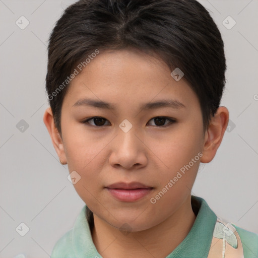 Neutral asian young-adult female with short  brown hair and brown eyes