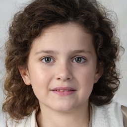 Joyful white young-adult female with medium  brown hair and green eyes