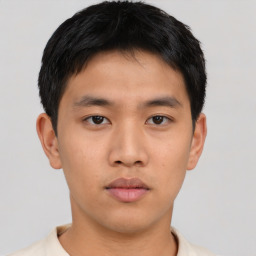 Neutral asian young-adult male with short  brown hair and brown eyes