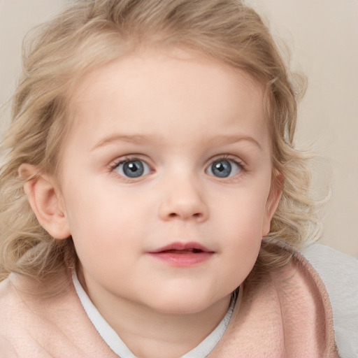 Neutral white child female with medium  blond hair and blue eyes