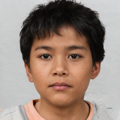 Neutral asian child male with short  brown hair and brown eyes