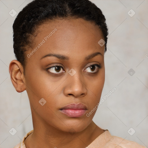 Neutral black young-adult female with short  brown hair and brown eyes