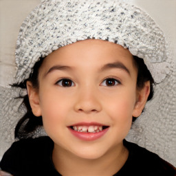 Joyful white child female with short  brown hair and brown eyes