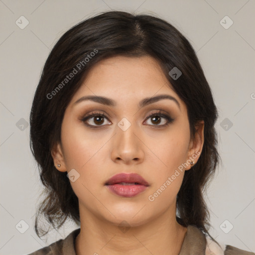 Neutral asian young-adult female with medium  brown hair and brown eyes