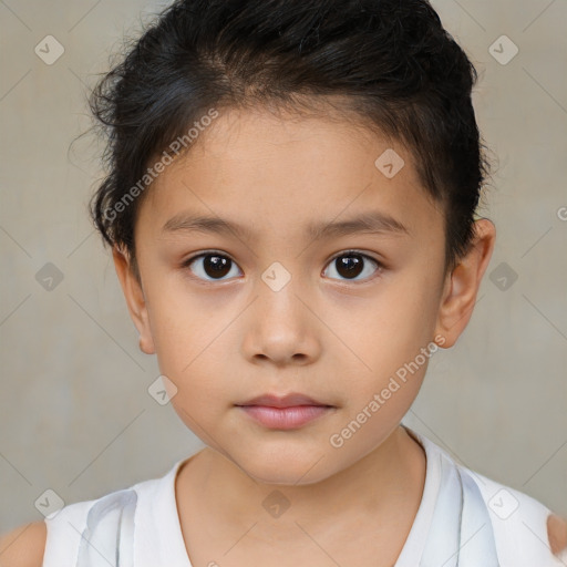 Neutral white child female with short  brown hair and brown eyes