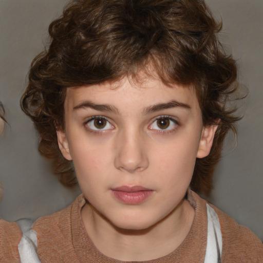 Neutral white child female with medium  brown hair and brown eyes