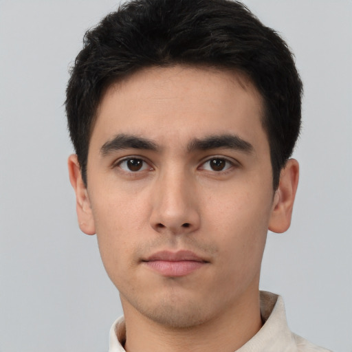 Neutral asian young-adult male with short  black hair and brown eyes