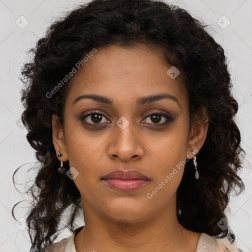 Neutral black young-adult female with long  brown hair and brown eyes