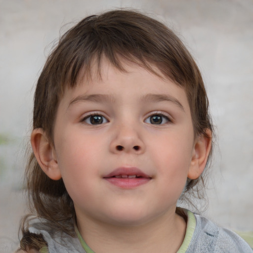 Neutral white child female with medium  brown hair and brown eyes