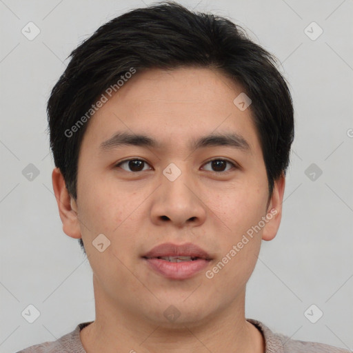 Neutral asian young-adult male with short  brown hair and brown eyes