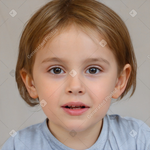 Neutral white child female with medium  brown hair and brown eyes