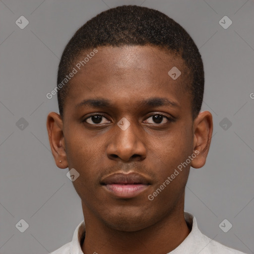 Neutral black young-adult male with short  brown hair and brown eyes