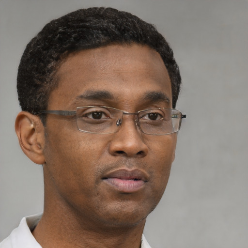 Neutral black young-adult male with short  brown hair and brown eyes