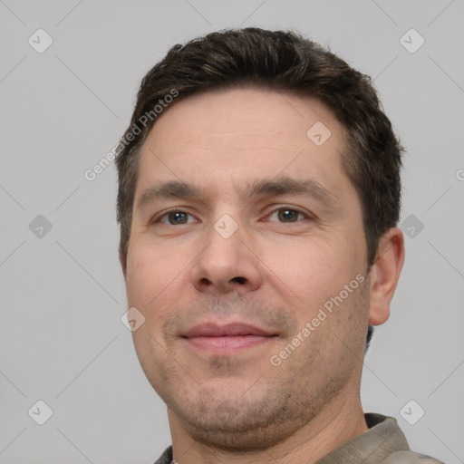 Neutral white adult male with short  brown hair and brown eyes