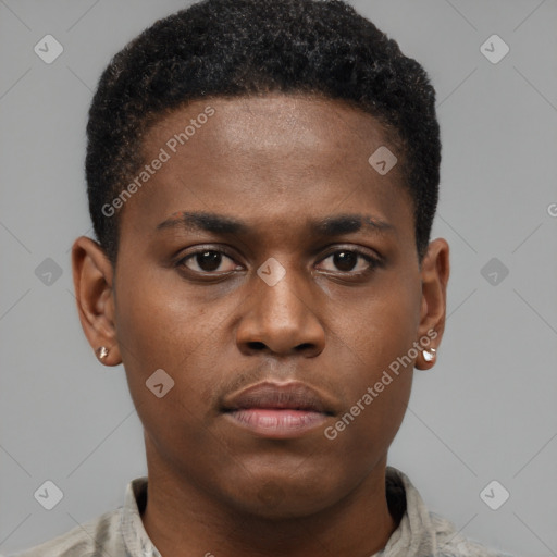 Neutral black young-adult male with short  brown hair and brown eyes