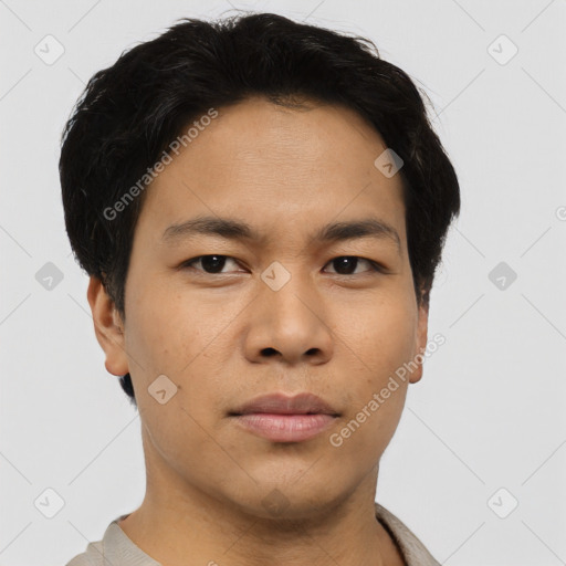 Neutral asian young-adult male with short  brown hair and brown eyes