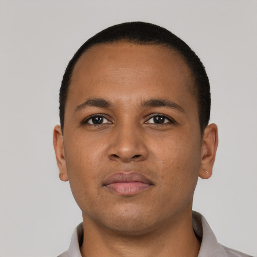 Neutral black young-adult male with short  brown hair and brown eyes