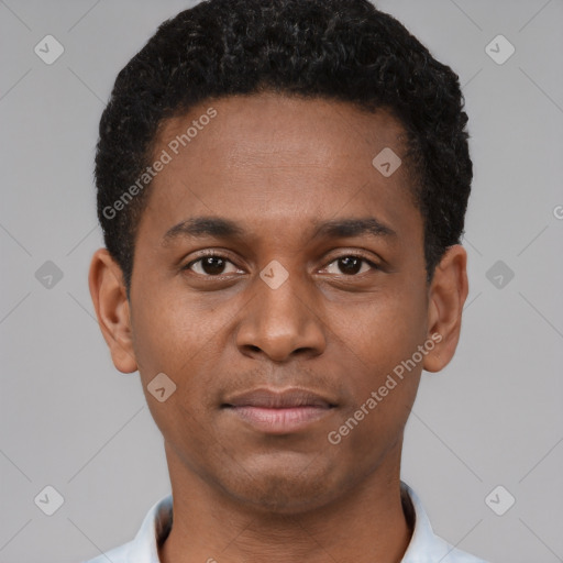 Neutral black young-adult male with short  brown hair and brown eyes